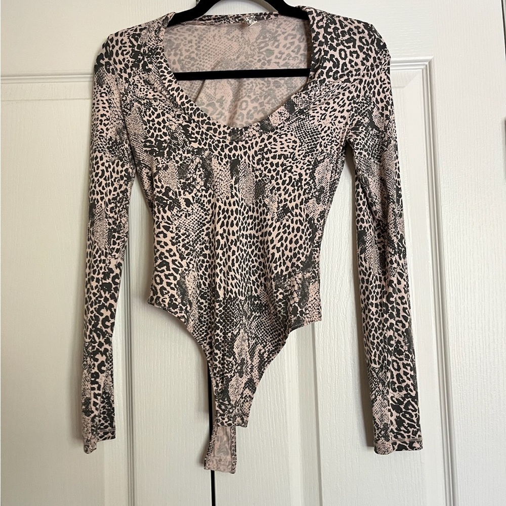 Free People Leopard Print Long Sleeve Bodysuit